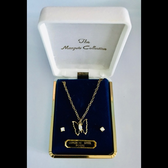 The Marguis Collection Jewelry - Surgical Steel Posts Gold tone necklace & earrings